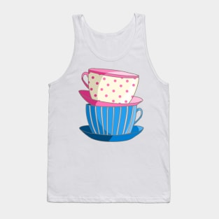 Cute Stacked Tea Cups tea party Pink Blue Tank Top